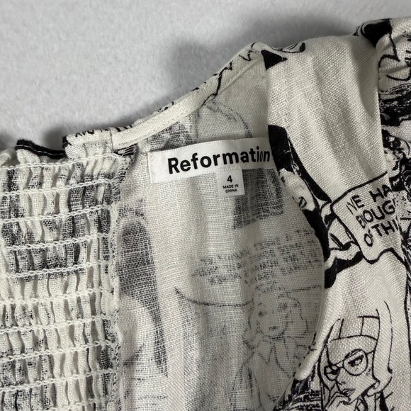 Reformation Temecula Womens 4 Comic Book Print Linen Mini Dress Puff Sleeve - Picture 3 of 10